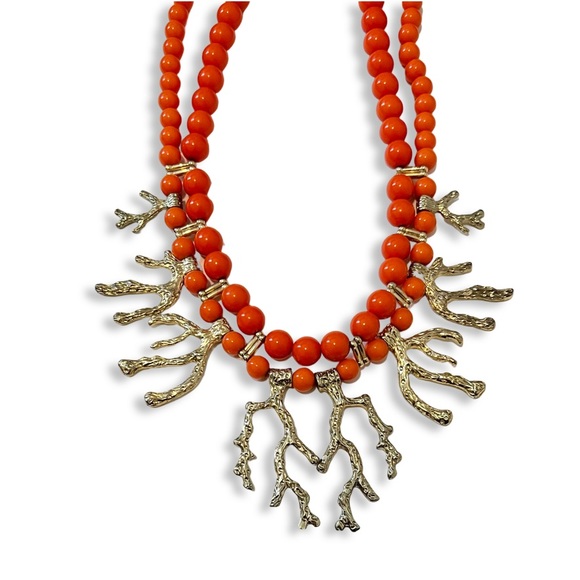 Orange and gold coral beaded necklace. - Picture 3 of 4